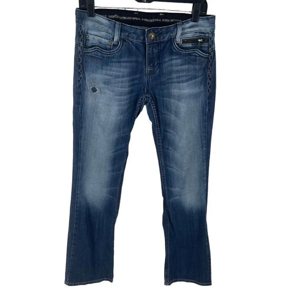 Rerock for Express Women's Bootcut Jeans Denim Mid Rise Medium Wash Blue Size 6